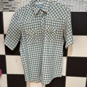 Wrangler Men's Blue and Yellow Plaid Shirt